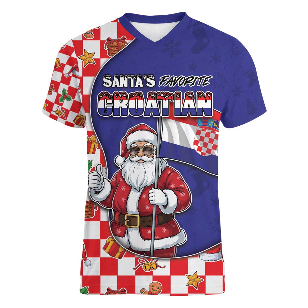 Croatia Christmas Women V-Neck T-Shirt Santas Favorite Croatian - Wonder Print Shop