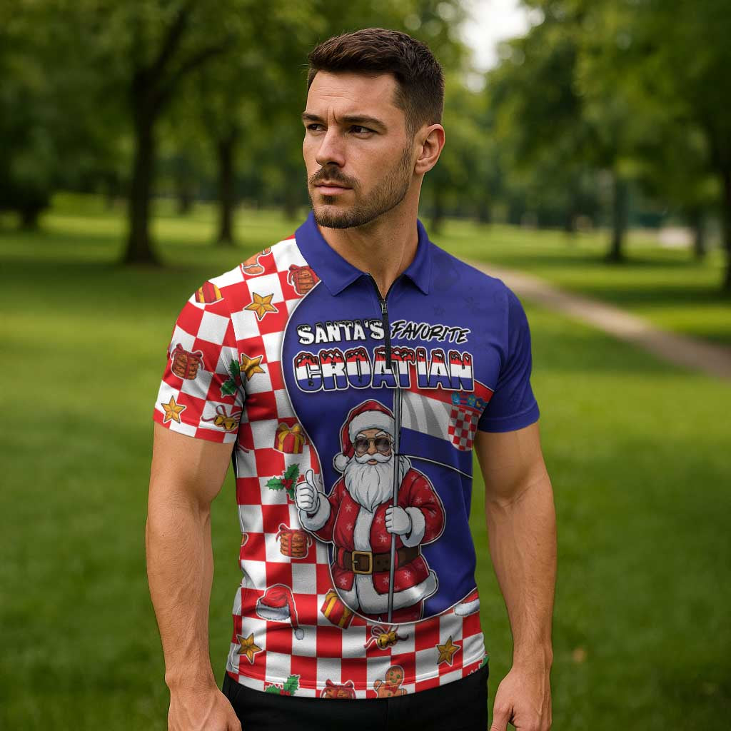 Croatia Christmas Zipper Polo Shirt Santas Favorite Croatian - Wonder Print Shop