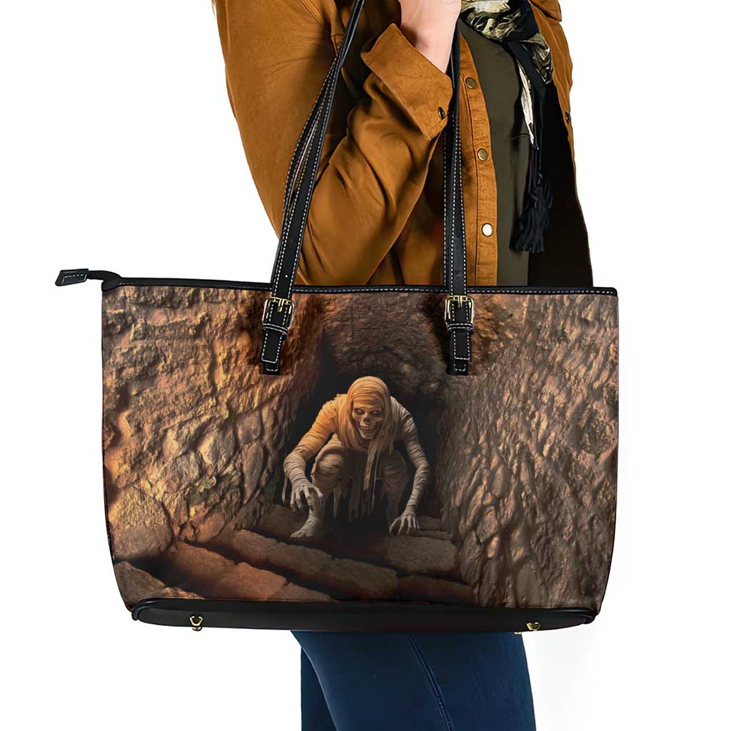 3D Illusion Scary Halloween Leather Tote Bag Creepy Mummy - Wonder Print Shop