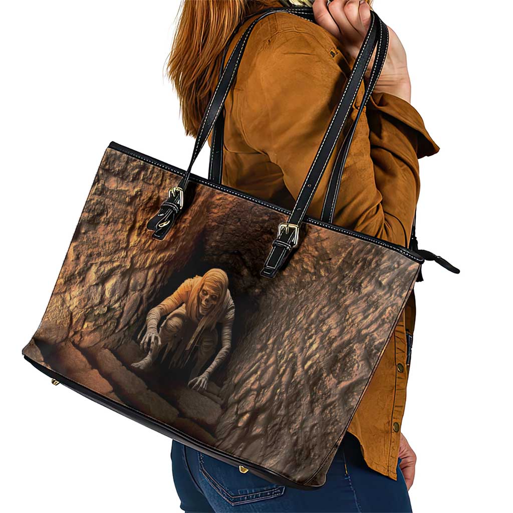 3D Illusion Scary Halloween Leather Tote Bag Creepy Mummy - Wonder Print Shop