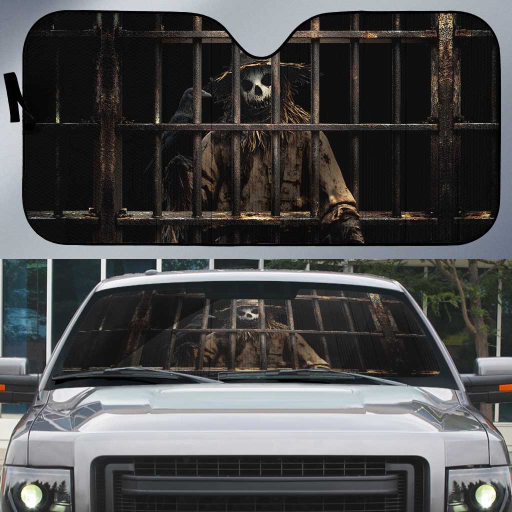 3D Illusion Straw Man Halloween Auto Sun Shade Behind The Bars - Wonder Print Shop