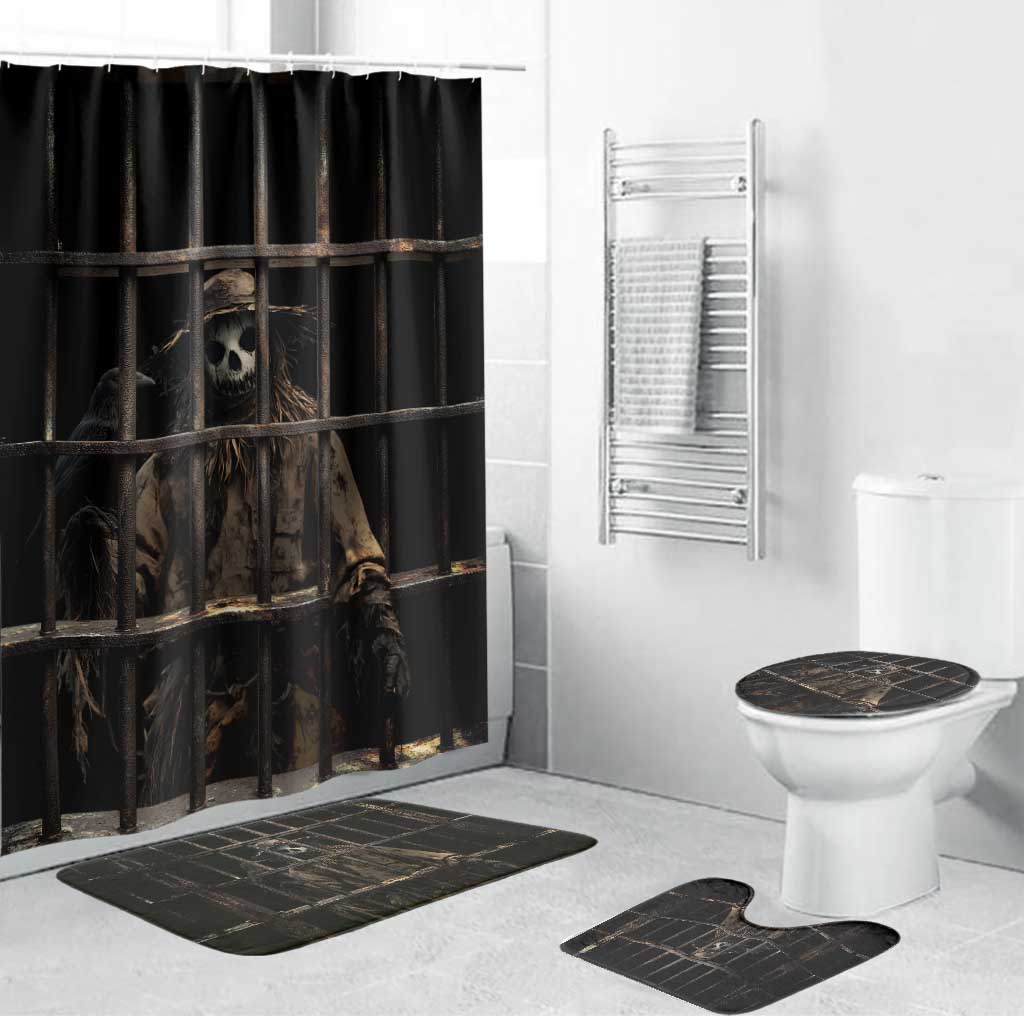 3D Illusion Straw Man Halloween Bathroom Set Behind The Bars - Wonder Print Shop