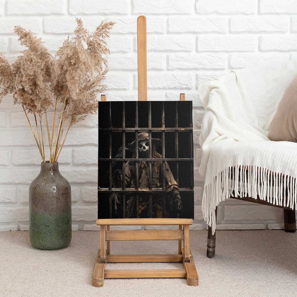 3D Illusion Straw Man Halloween Canvas Wall Art Behind The Bars - Wonder Print Shop