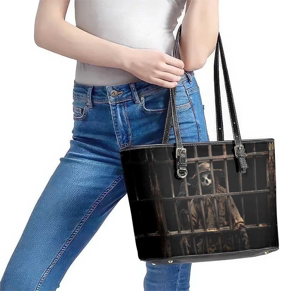 3D Illusion Straw Man Halloween Leather Tote Bag Behind The Bars - Wonder Print Shop