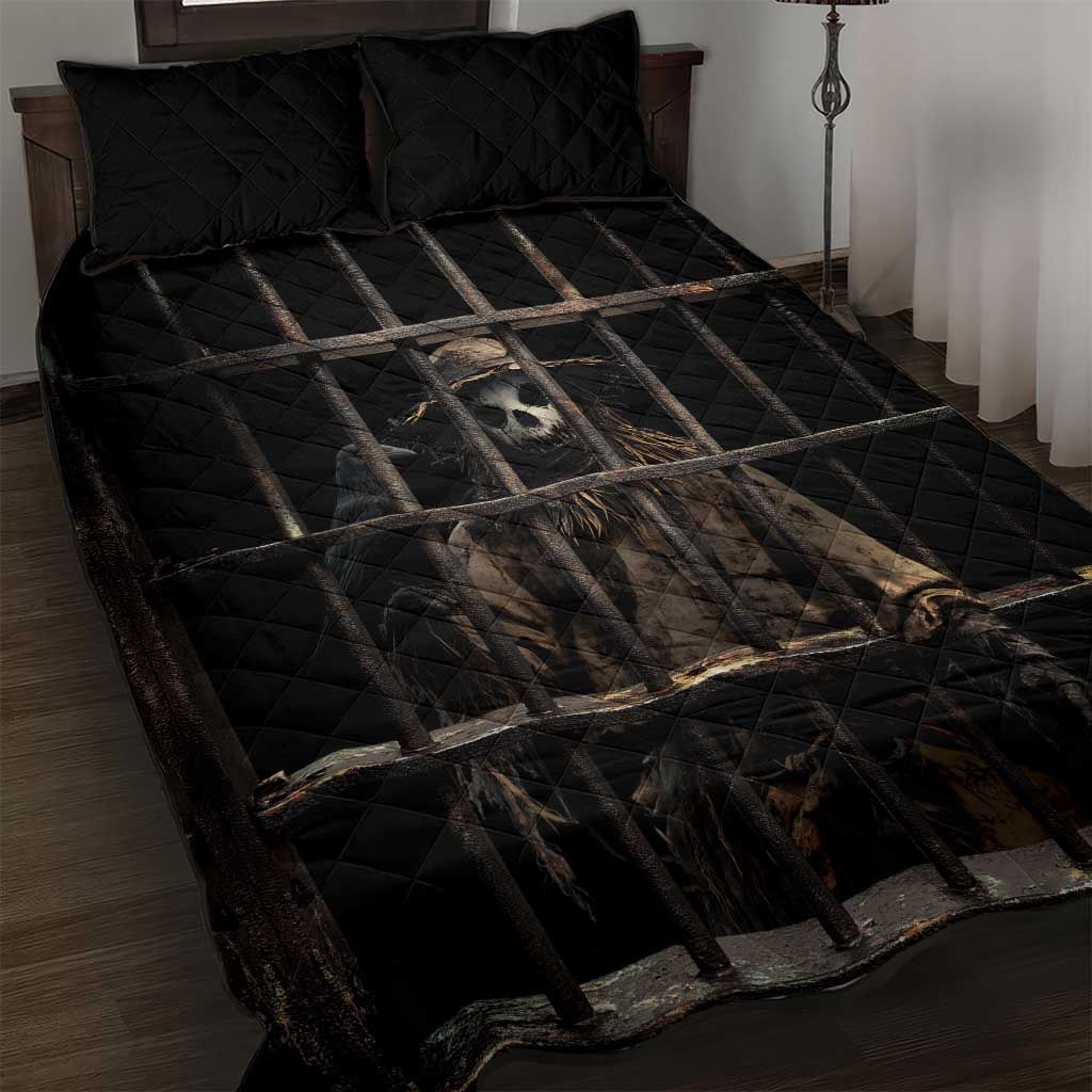 3D Illusion Straw Man Halloween Quilt Bed Set Behind The Bars DT05