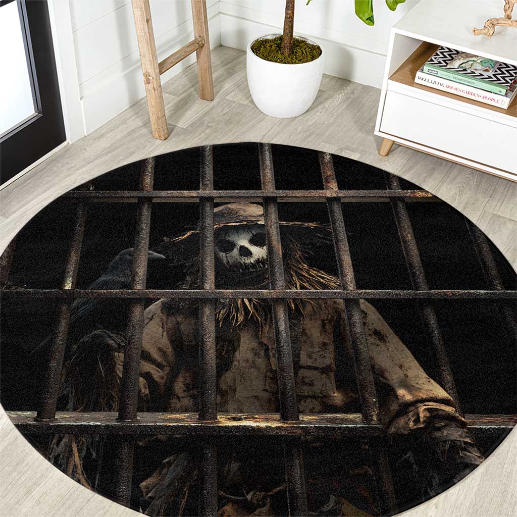 3D Illusion Straw Man Halloween Round Carpet Behind The Bars - Wonder Print Shop