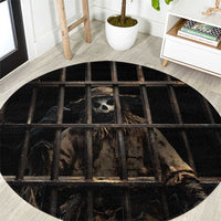 3D Illusion Straw Man Halloween Round Carpet Behind The Bars - Wonder Print Shop