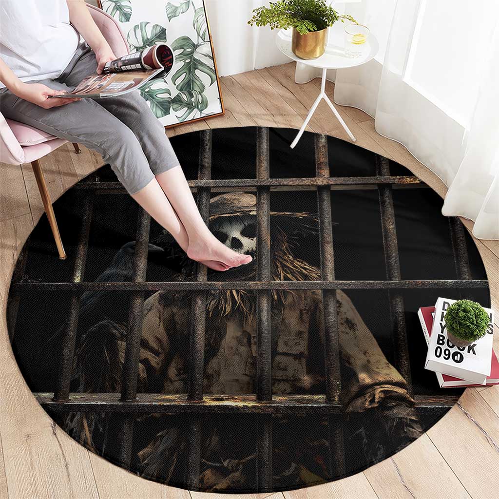 3D Illusion Straw Man Halloween Round Carpet Behind The Bars - Wonder Print Shop