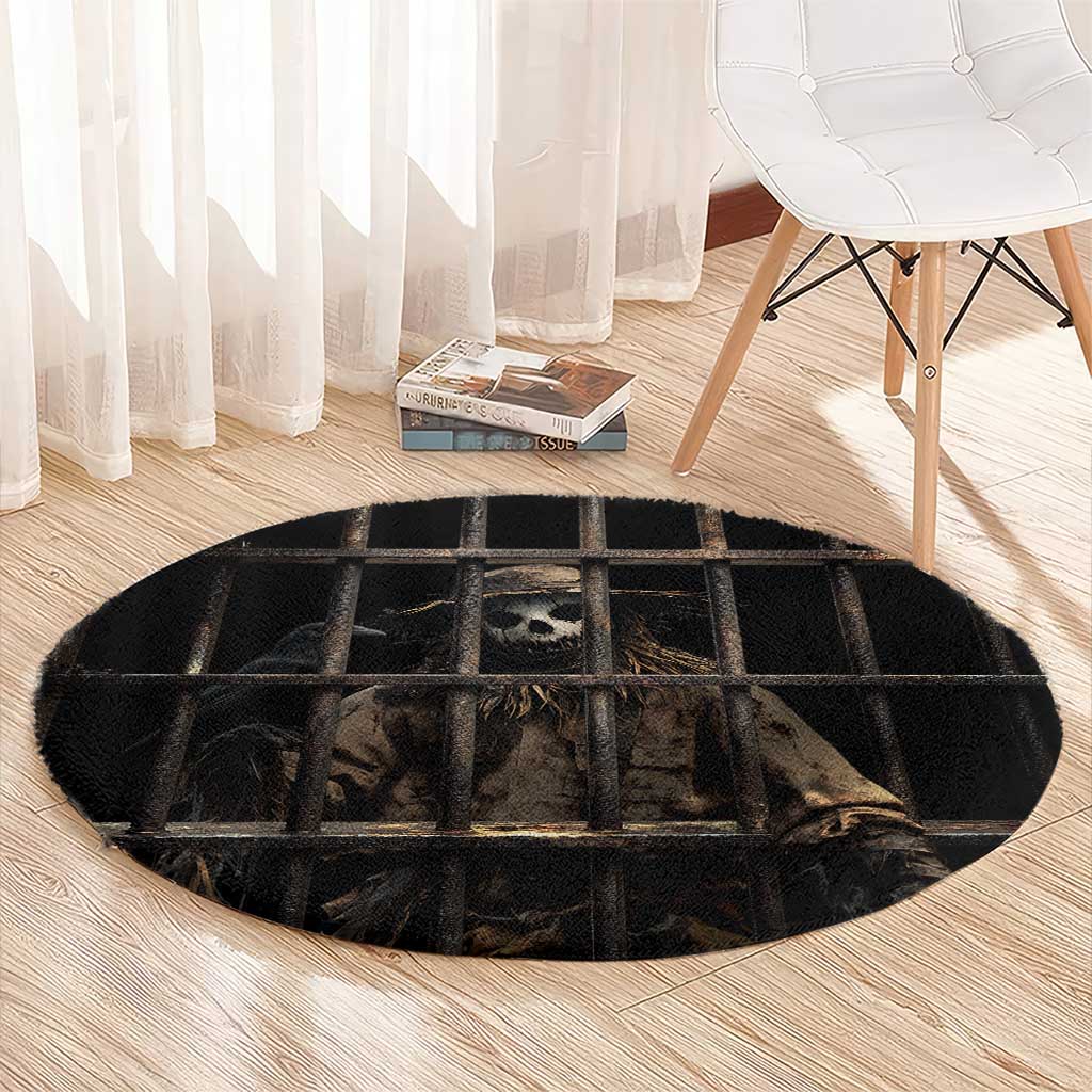3D Illusion Straw Man Halloween Round Carpet Behind The Bars - Wonder Print Shop
