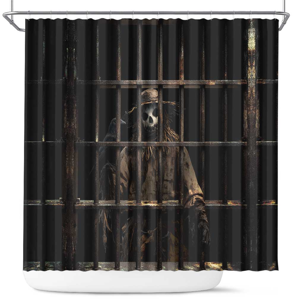 3D Illusion Straw Man Halloween Shower Curtain Behind The Bars - Wonder Print Shop