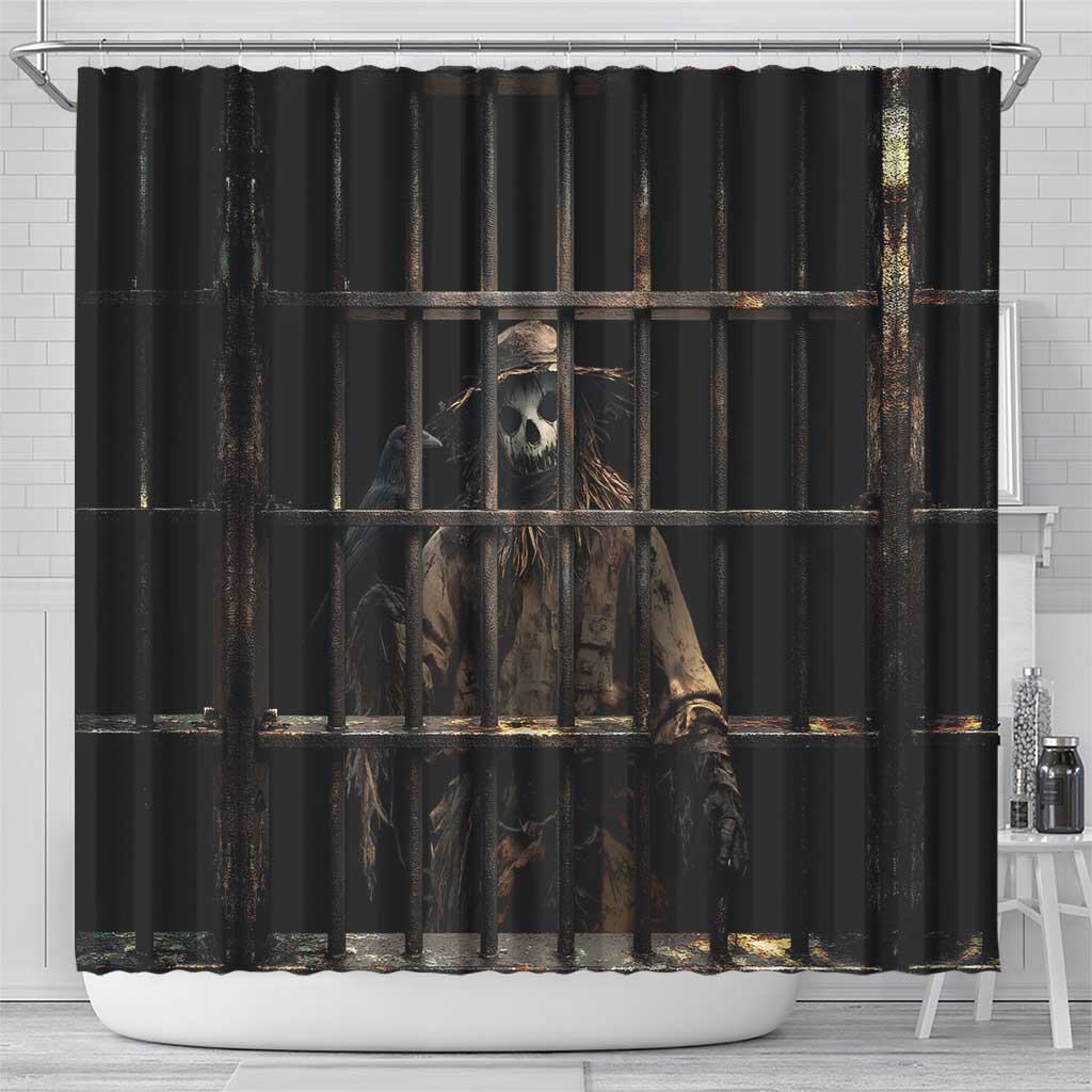 3D Illusion Straw Man Halloween Shower Curtain Behind The Bars - Wonder Print Shop