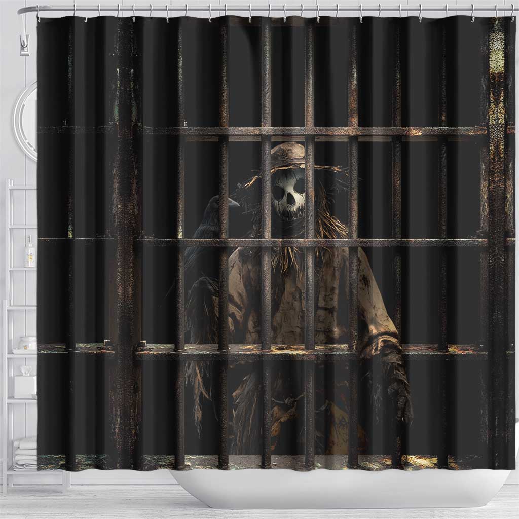 3D Illusion Straw Man Halloween Shower Curtain Behind The Bars - Wonder Print Shop