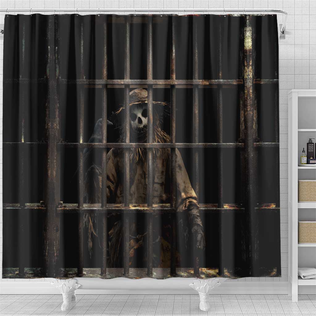 3D Illusion Straw Man Halloween Shower Curtain Behind The Bars - Wonder Print Shop