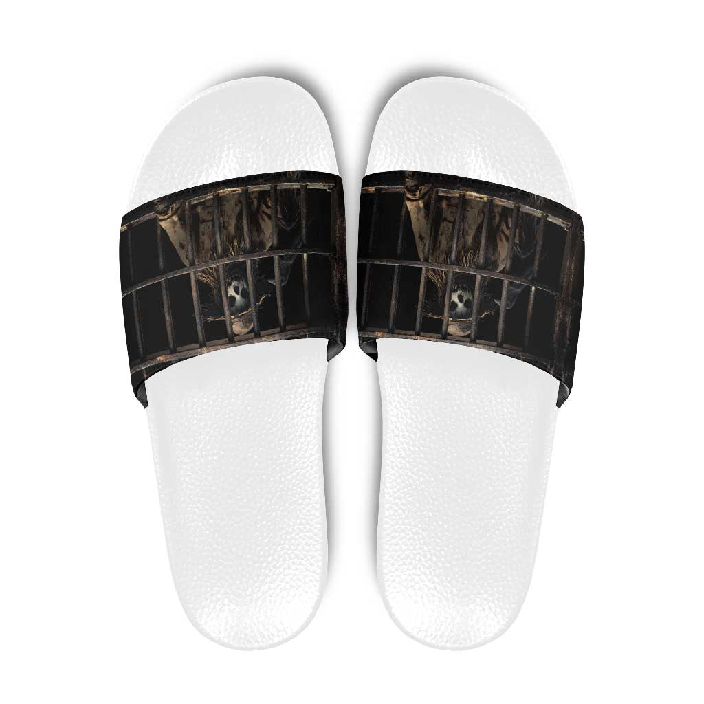 3D Illusion Straw Man Halloween Slide Sandals Behind The Bars - Wonder Print Shop
