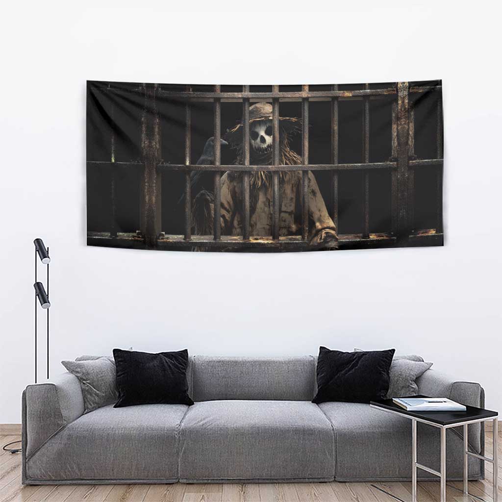 3D Illusion Straw Man Halloween Tapestry Behind The Bars - Wonder Print Shop