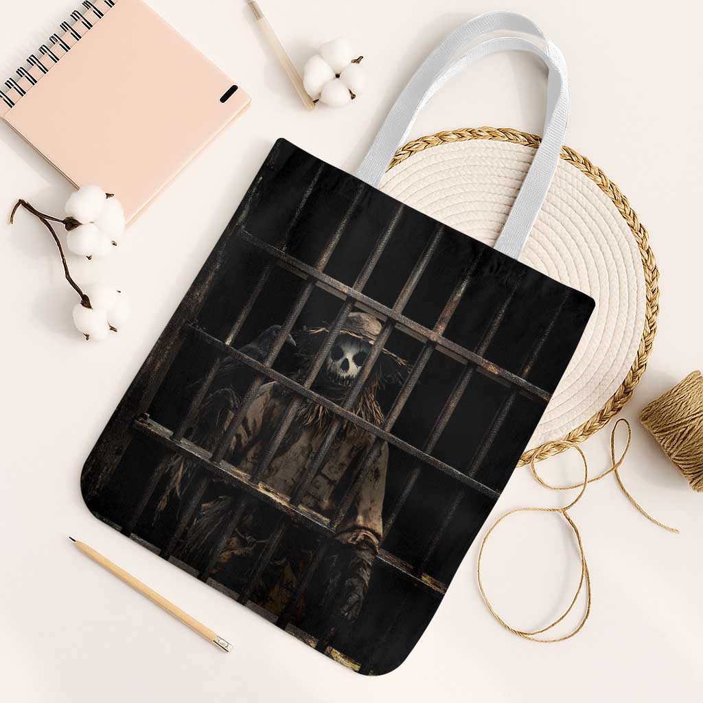 3D Illusion Straw Man Halloween Tote Bag Behind The Bars - Wonder Print Shop