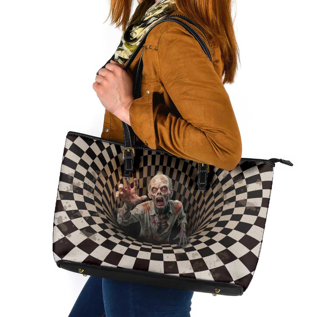 3D Illusion Zombie Halloween Leather Tote Bag Horror Style - Wonder Print Shop