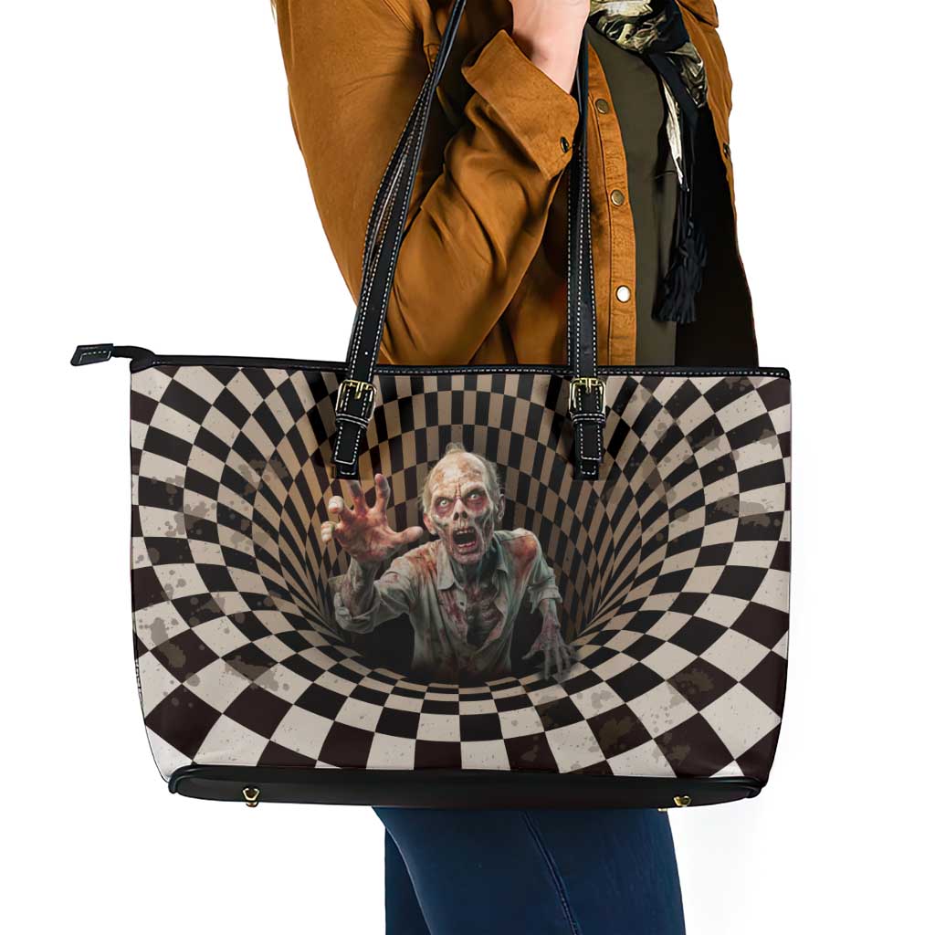 3D Illusion Zombie Halloween Leather Tote Bag Horror Style - Wonder Print Shop