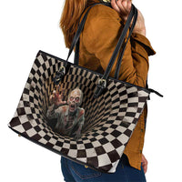 3D Illusion Zombie Halloween Leather Tote Bag Horror Style - Wonder Print Shop