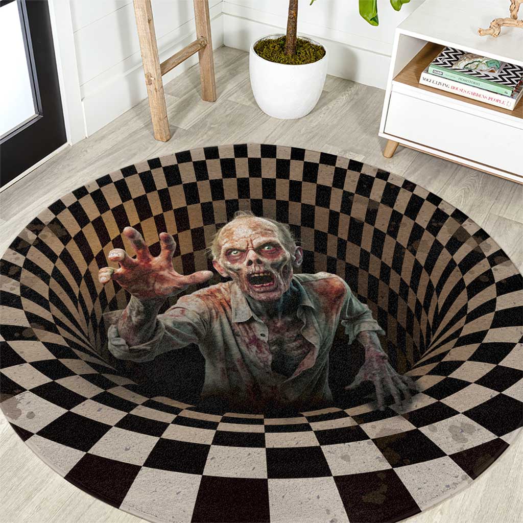 3D Illusion Zombie Halloween Round Carpet Horror Style - Wonder Print Shop