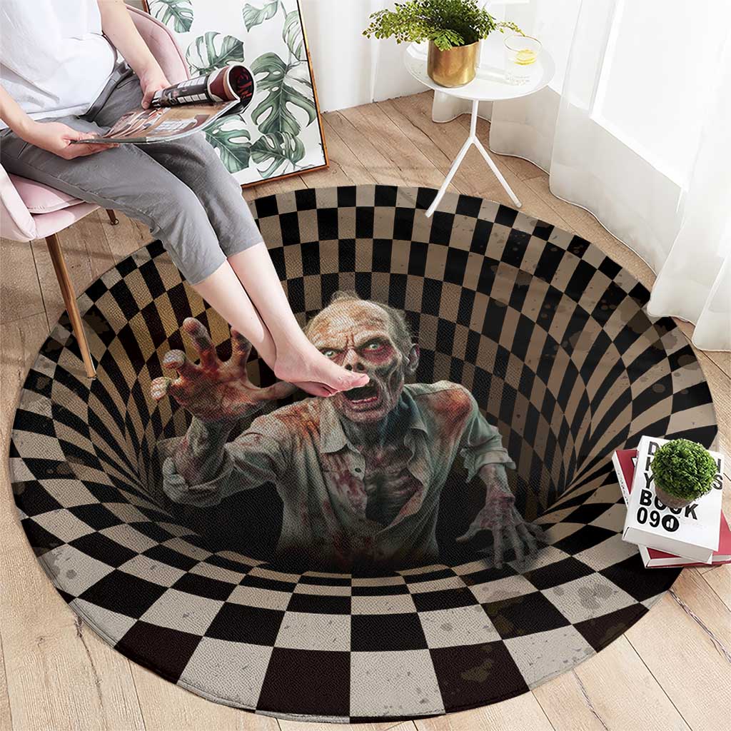 3D Illusion Zombie Halloween Round Carpet Horror Style - Wonder Print Shop