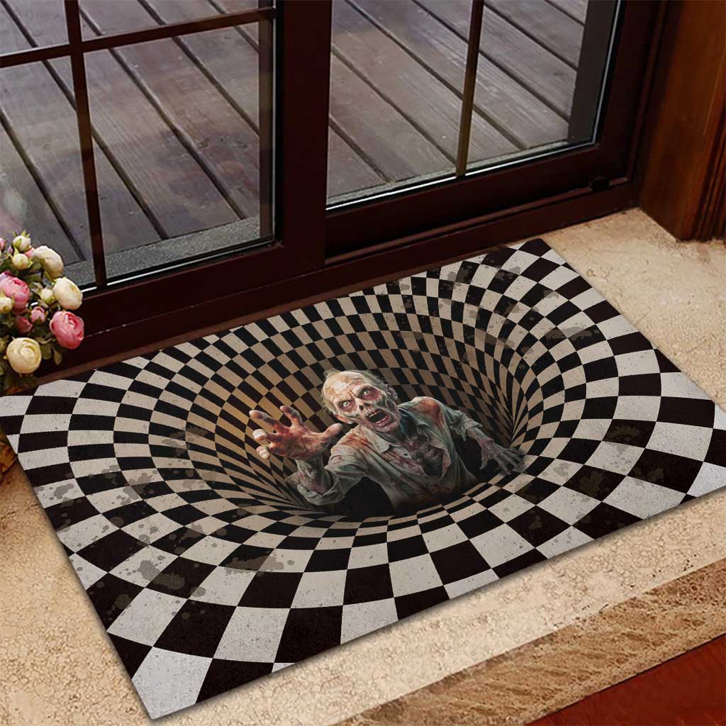 3D Illusion Zombie Halloween Rubber Doormat Horror Style - Wonder Print Shop