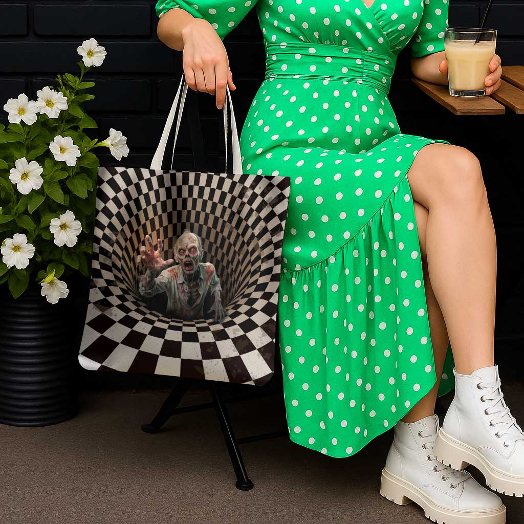 3D Illusion Zombie Halloween Tote Bag Horror Style - Wonder Print Shop