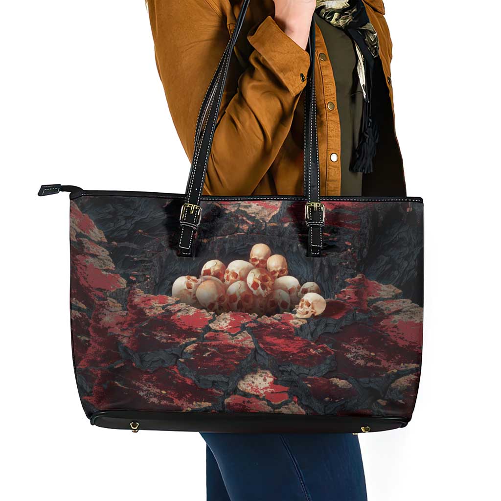 3D Illusion Skull Halloween Leather Tote Bag Hell Pit - Wonder Print Shop