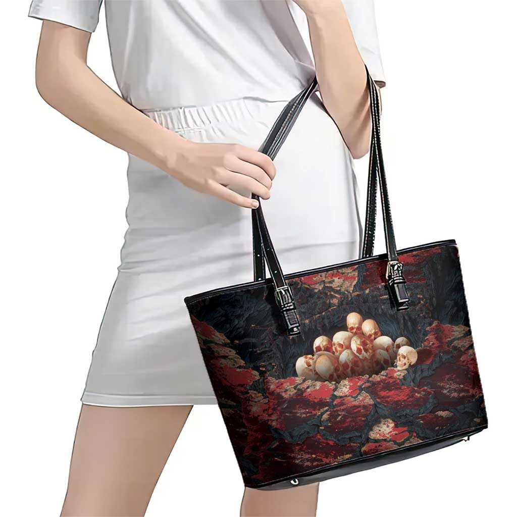 3D Illusion Skull Halloween Leather Tote Bag Hell Pit - Wonder Print Shop