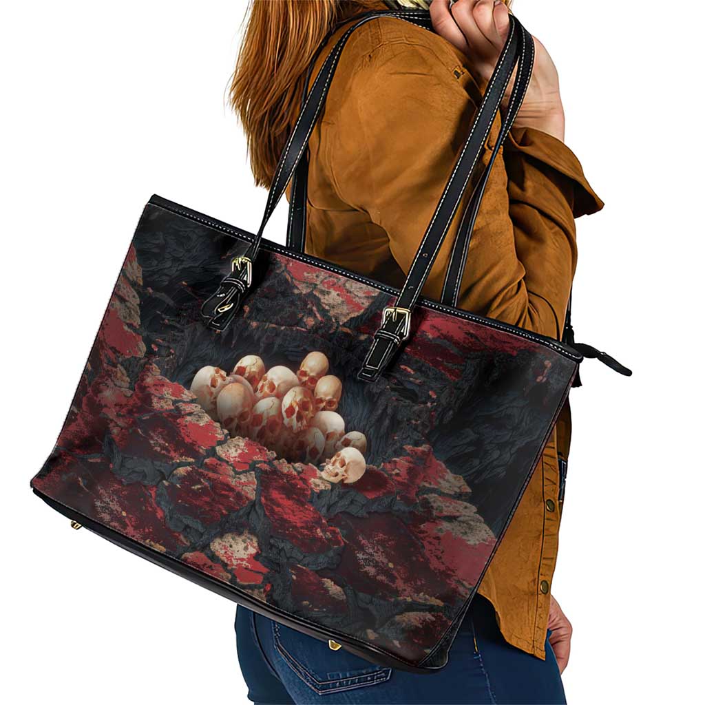 3D Illusion Skull Halloween Leather Tote Bag Hell Pit - Wonder Print Shop