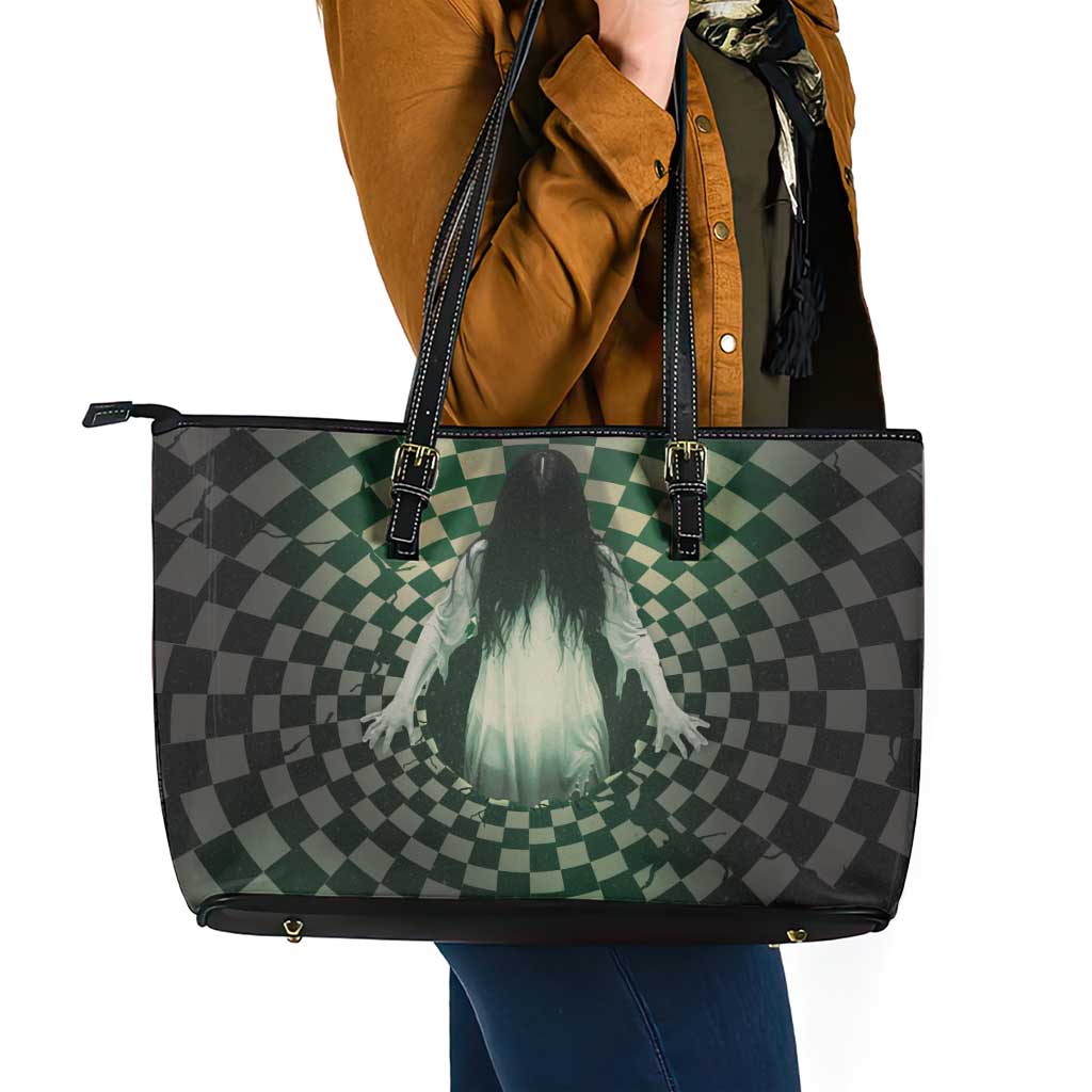 3D Illusion Ghost 3D Halloween Leather Tote Bag Horror Retro Style - Wonder Print Shop