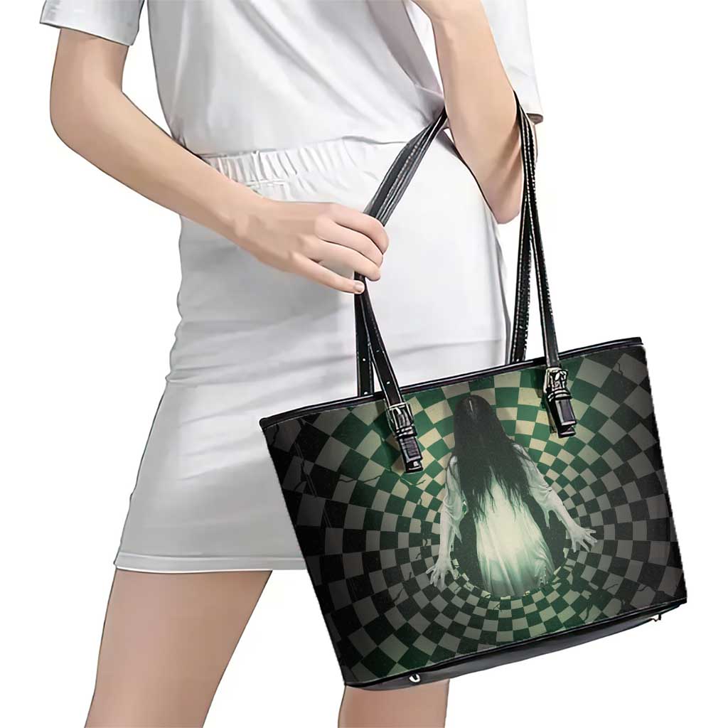 3D Illusion Ghost 3D Halloween Leather Tote Bag Horror Retro Style - Wonder Print Shop