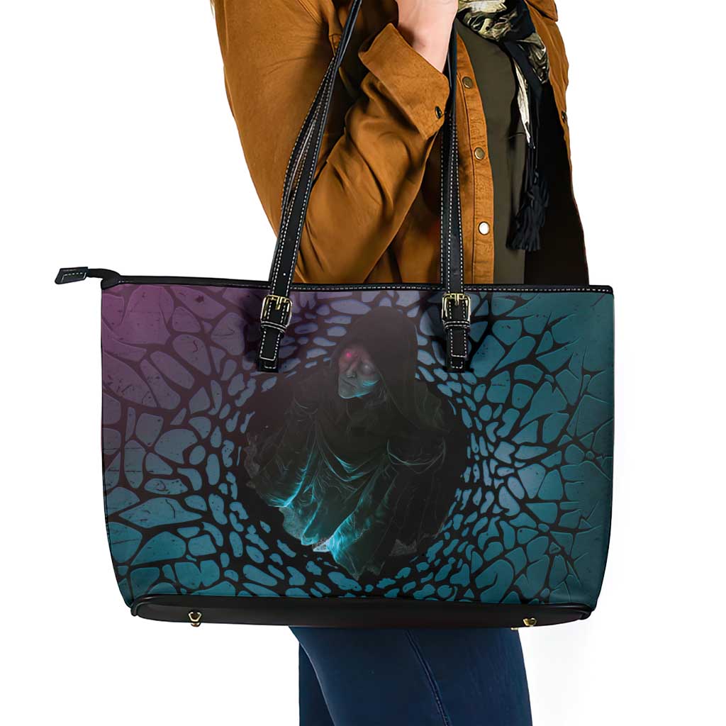 3D Illusion Witch Halloween Leather Tote Bag Dark Magic In The Cracks - Wonder Print Shop