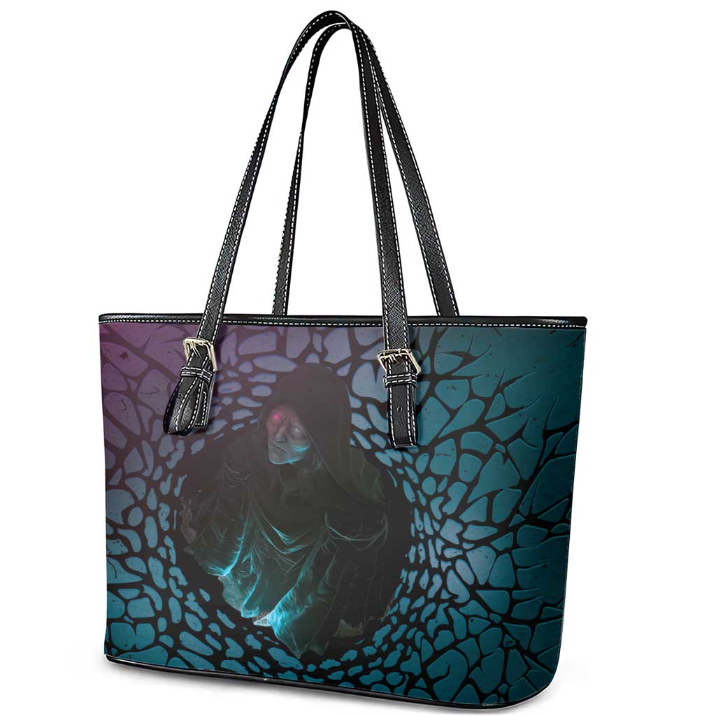 3D Illusion Witch Halloween Leather Tote Bag Dark Magic In The Cracks - Wonder Print Shop
