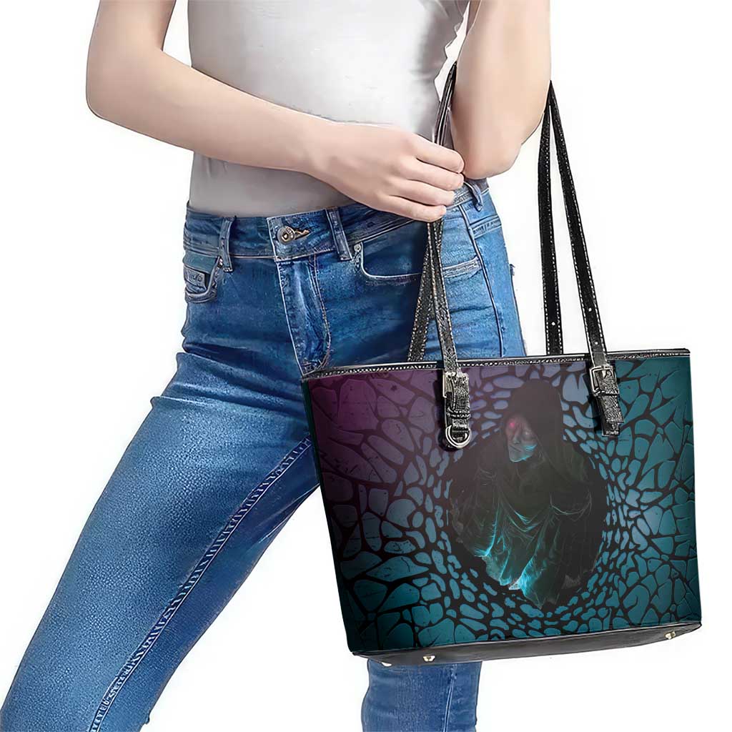 3D Illusion Witch Halloween Leather Tote Bag Dark Magic In The Cracks - Wonder Print Shop