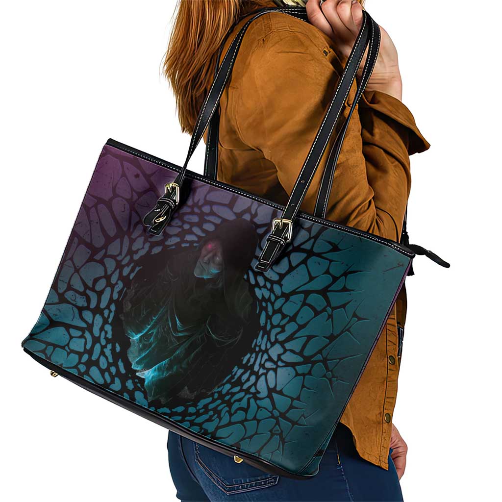 3D Illusion Witch Halloween Leather Tote Bag Dark Magic In The Cracks - Wonder Print Shop