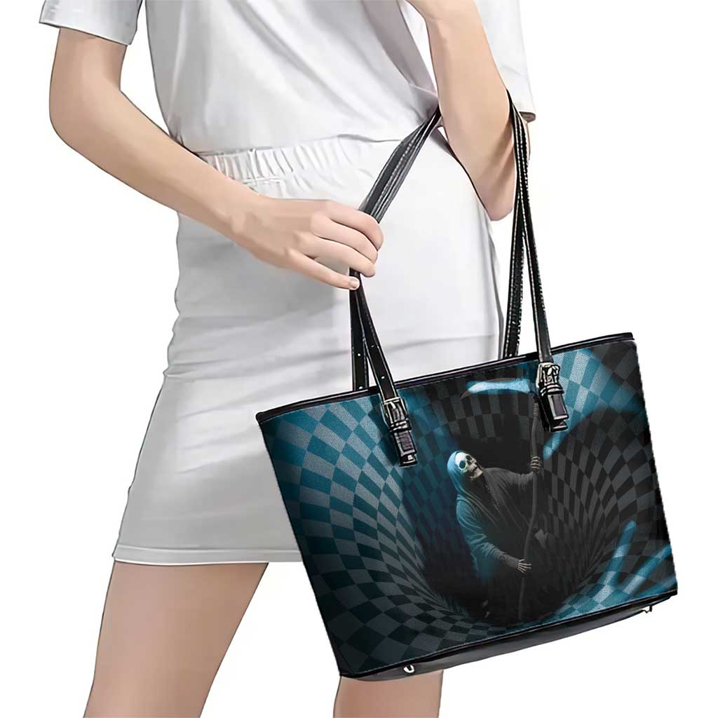 3D Illusion Death Halloween Leather Tote Bag Y2k Horror Retro Style - Wonder Print Shop