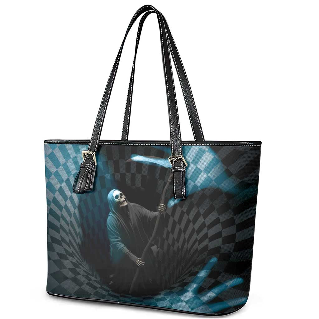 3D Illusion Death Halloween Leather Tote Bag Y2k Horror Retro Style - Wonder Print Shop