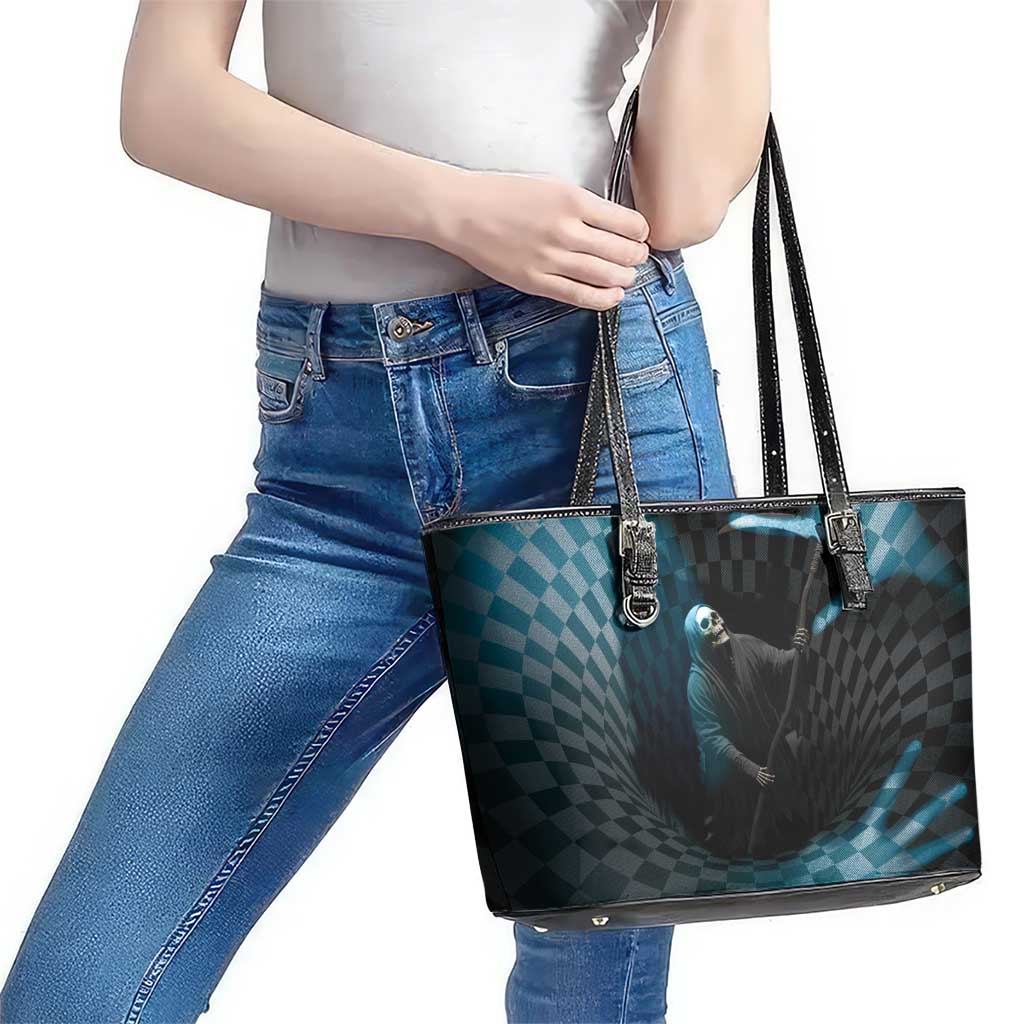 3D Illusion Death Halloween Leather Tote Bag Y2k Horror Retro Style - Wonder Print Shop