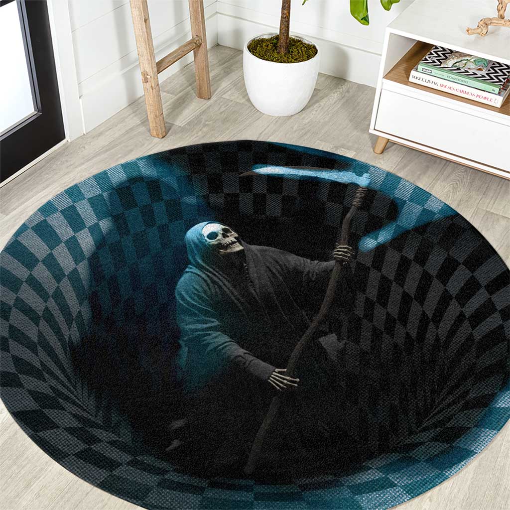 3D Illusion Death Halloween Round Carpet Y2k Horror Retro Style - Wonder Print Shop