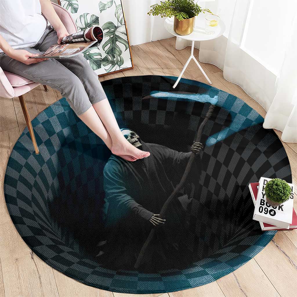 3D Illusion Death Halloween Round Carpet Y2k Horror Retro Style - Wonder Print Shop