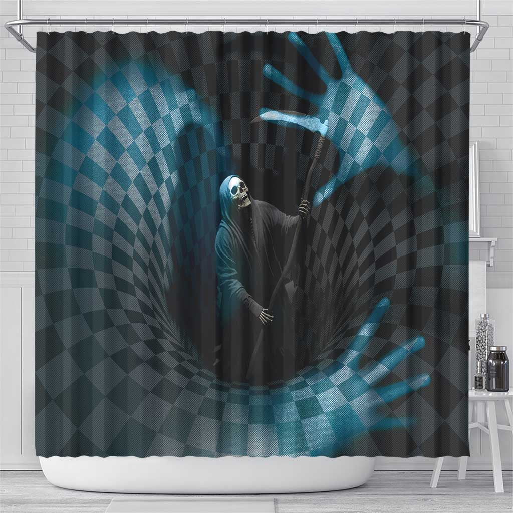 3D Illusion Death Halloween Shower Curtain Y2k Horror Retro Style - Wonder Print Shop
