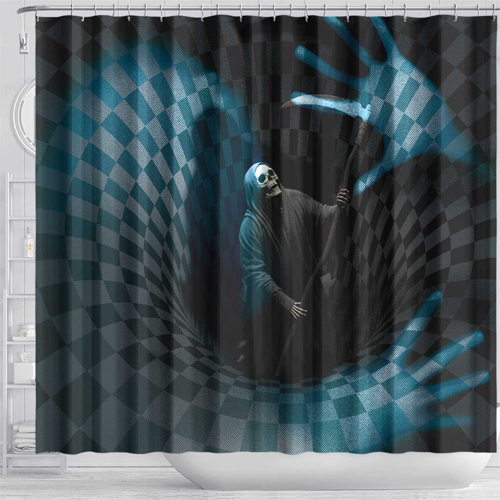 3D Illusion Death Halloween Shower Curtain Y2k Horror Retro Style - Wonder Print Shop