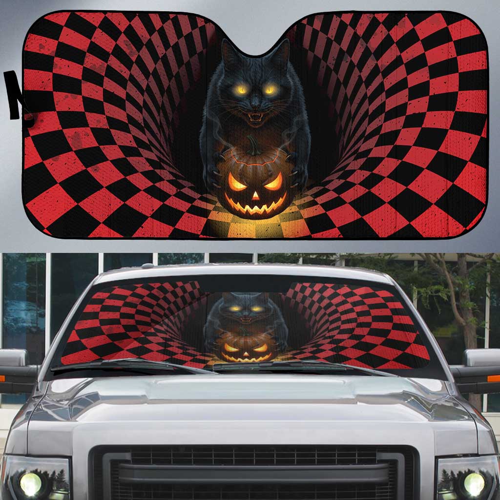 3D Illusion Cat Halloween Auto Sun Shade Horror Cartoon Style - Wonder Print Shop