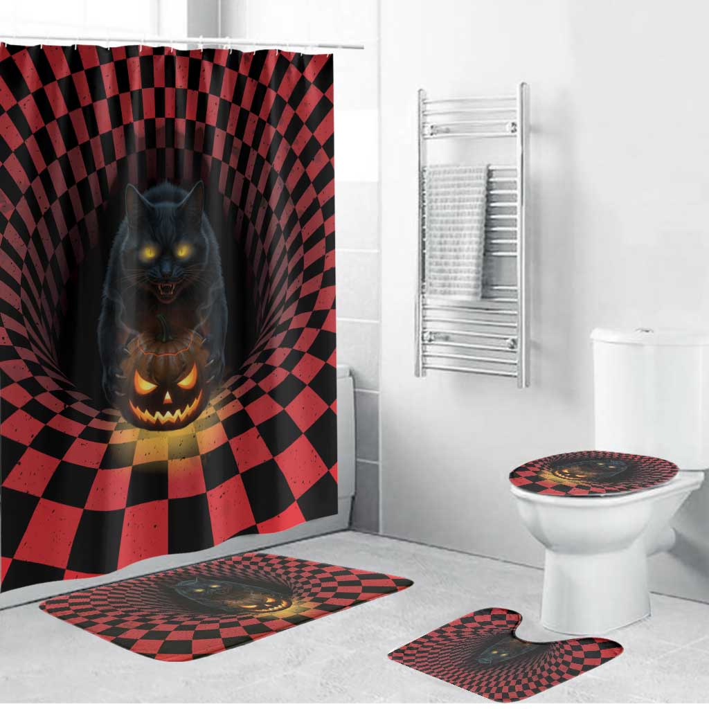 3D Illusion Cat Halloween Bathroom Set Horror Cartoon Style - Wonder Print Shop