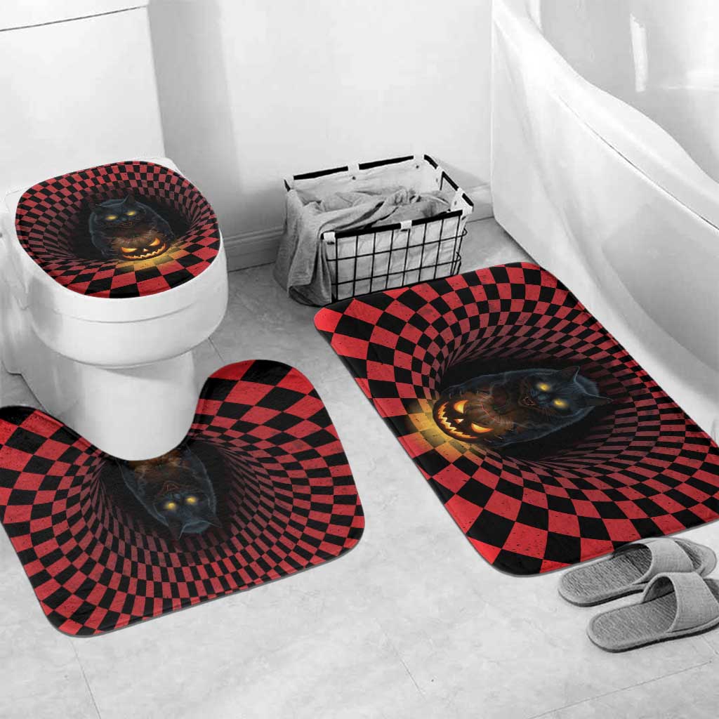 3D Illusion Cat Halloween Bathroom Set Horror Cartoon Style - Wonder Print Shop
