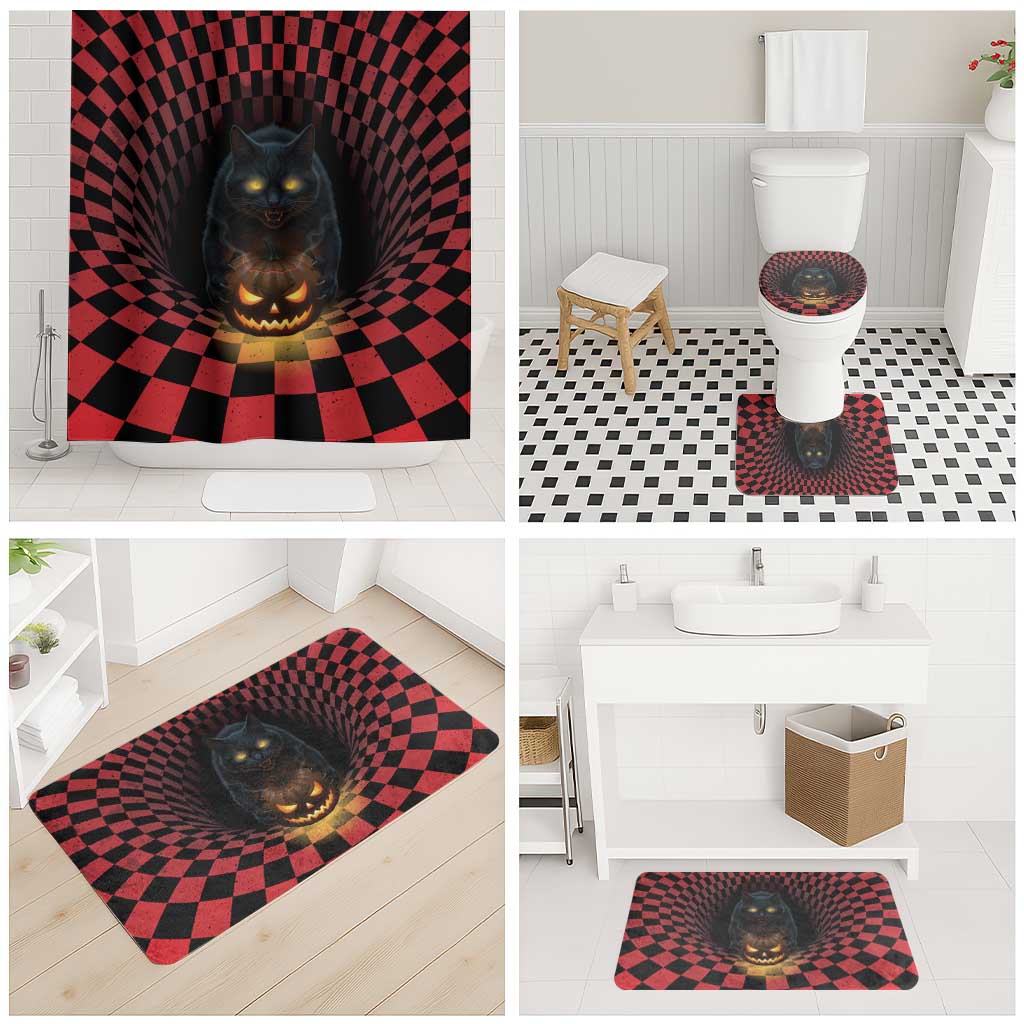 3D Illusion Cat Halloween Bathroom Set Horror Cartoon Style - Wonder Print Shop