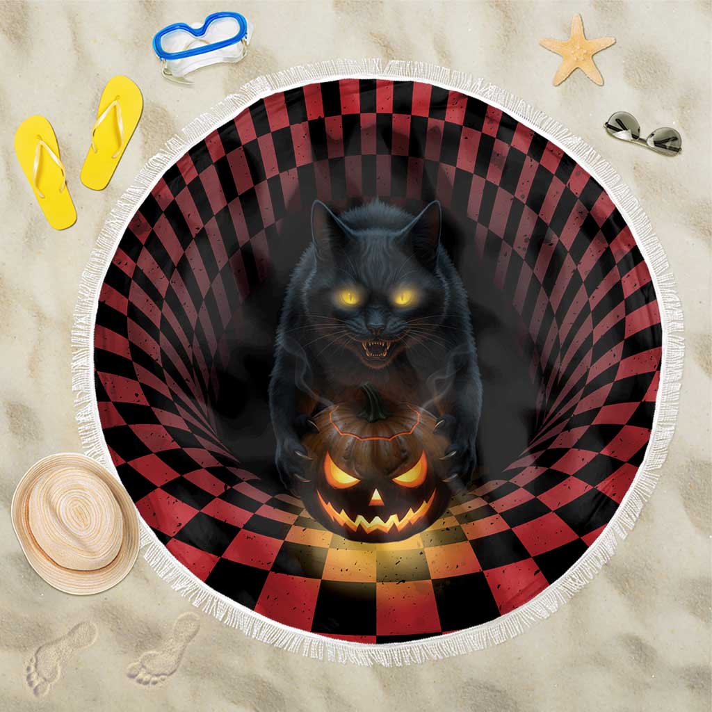 3D Illusion Cat Halloween Beach Blanket Horror Cartoon Style - Wonder Print Shop