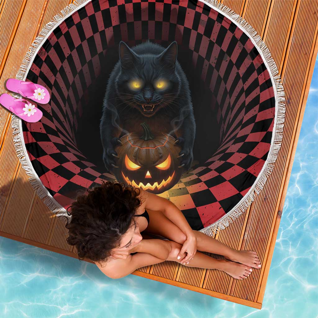 3D Illusion Cat Halloween Beach Blanket Horror Cartoon Style - Wonder Print Shop