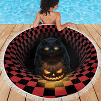 3D Illusion Cat Halloween Beach Blanket Horror Cartoon Style - Wonder Print Shop